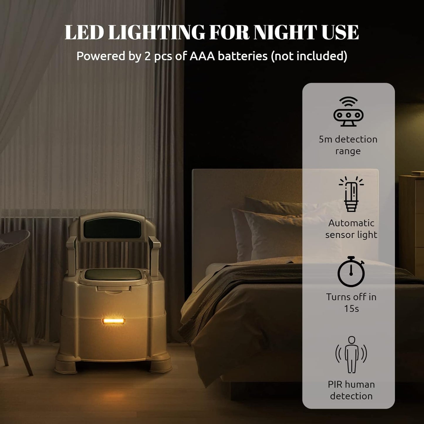 Bedside Commode Chair With Motion Light - Aging Goods